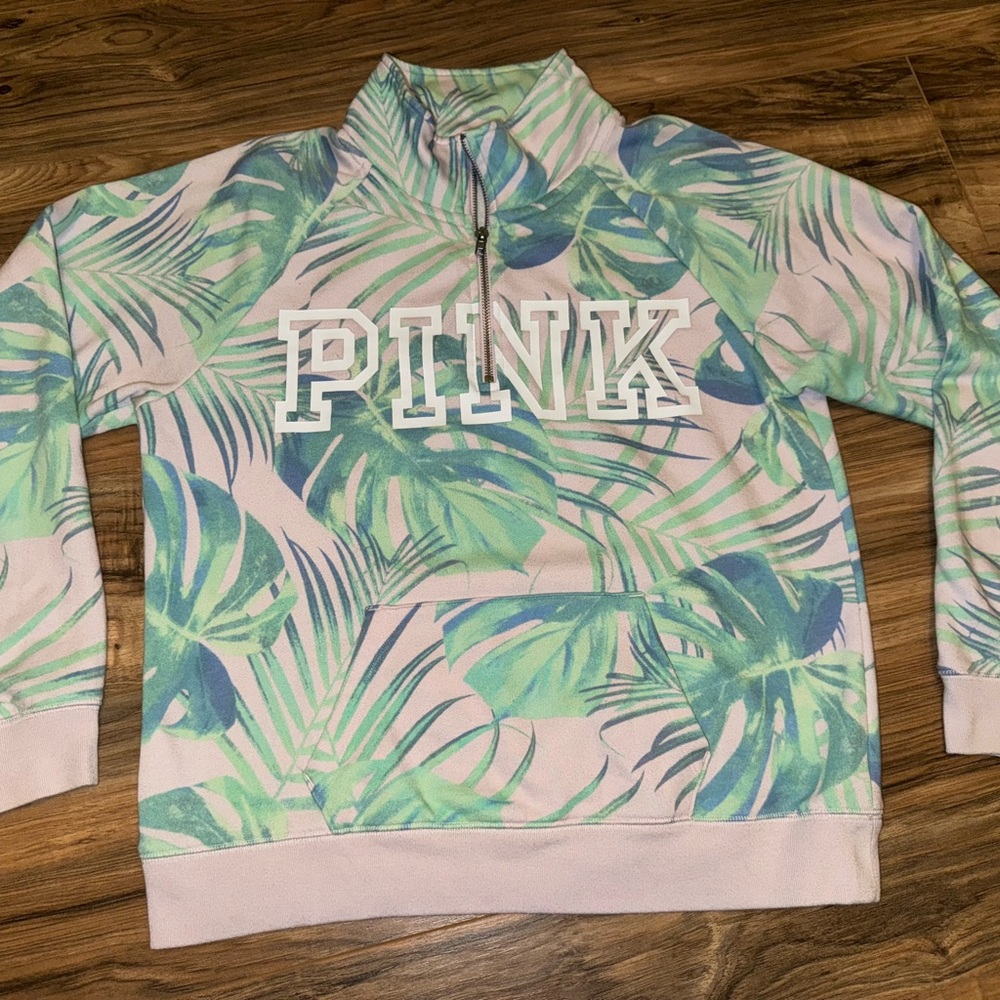 Victoria’s Secret PINK Tropical Leaf Print Quarter Zip Pullover